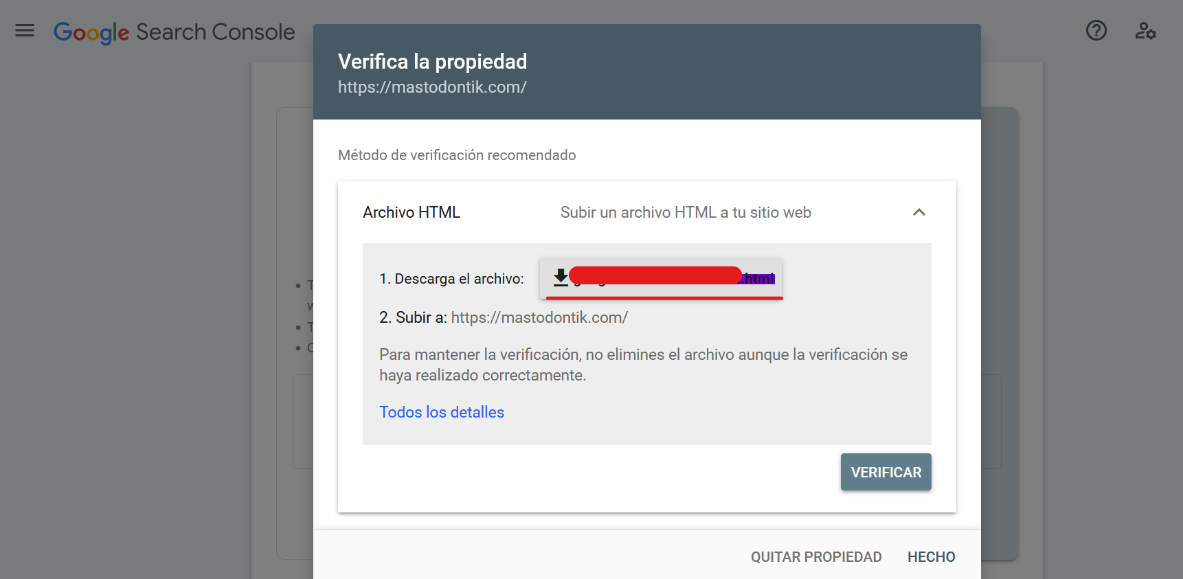 Verificar dominio en google search console
