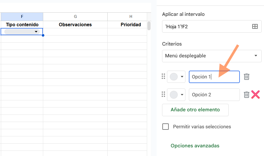 Añadir opciones al desplegable Desplegable para elegir opción adecuada a la keyword